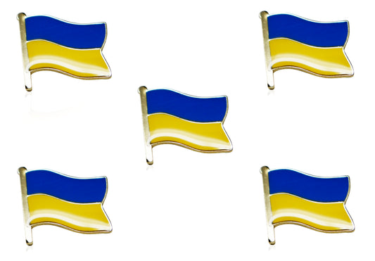 5-Pack, Ukraine PINs - Ukraine National Flag, High-Quality, Ukrainian Waving Flag Die-Cut Enamel Lapel PIN, .75" - 5 x Pins