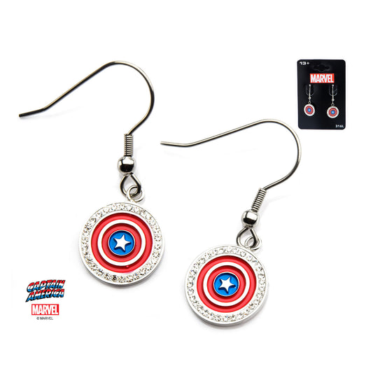 Captain America Red and Blue Shield Logo - Stainless Steel Premium Quality Dangle Earrings