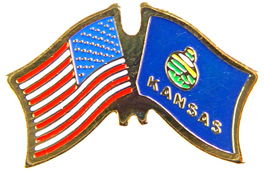 USA STATES, USA & KANSAS Cross Flags - Original Artwork, Expertly Designed PIN - 1.125"