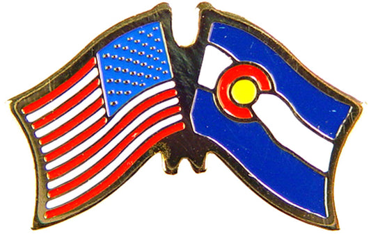 USA STATES, USA & COLORADO Cross Flags - Original Artwork, Expertly Designed PIN - 1.125"
