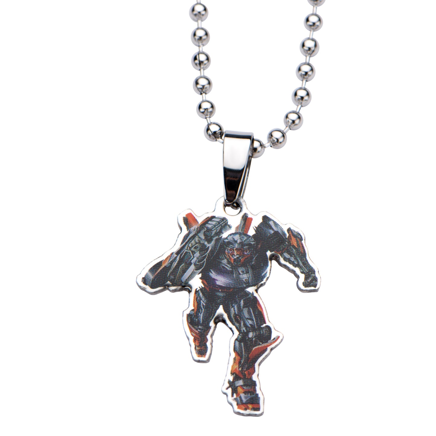 Hot Rod Pendant Necklace - Transformers Stainless Steel Artwork, Beaded Chain