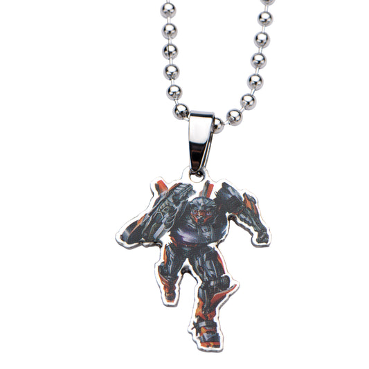 Hot Rod Pendant Necklace - Transformers Stainless Steel Artwork, Beaded Chain