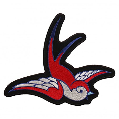 LOVE BIRD RED, High Thread Embroidered Iron-On / Saw-On, Heat Sealed Backing Rayon PATCH - 4" x 3"