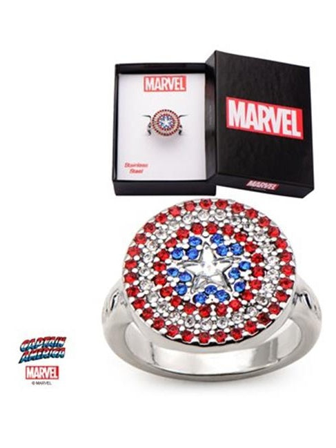 Captain America Logo Bling - Stainless Steel Womens Ring, Size - 8