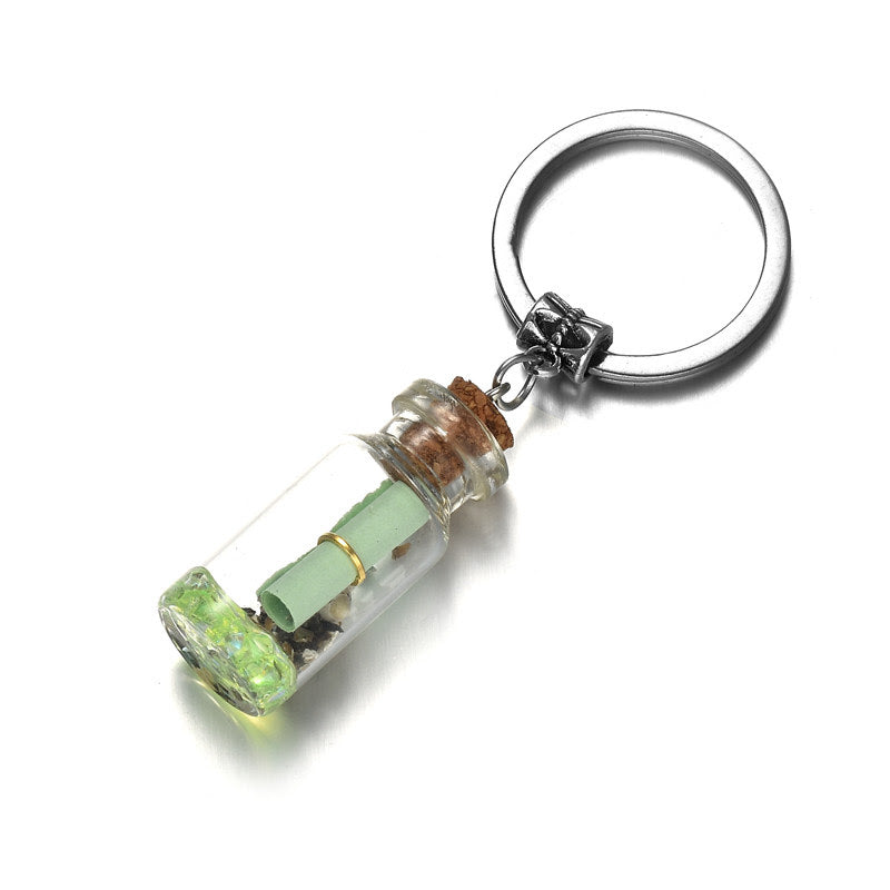 Drifting Bottle Charm Keychain - Drift Glass Message Bottle Key Ring - Light Green