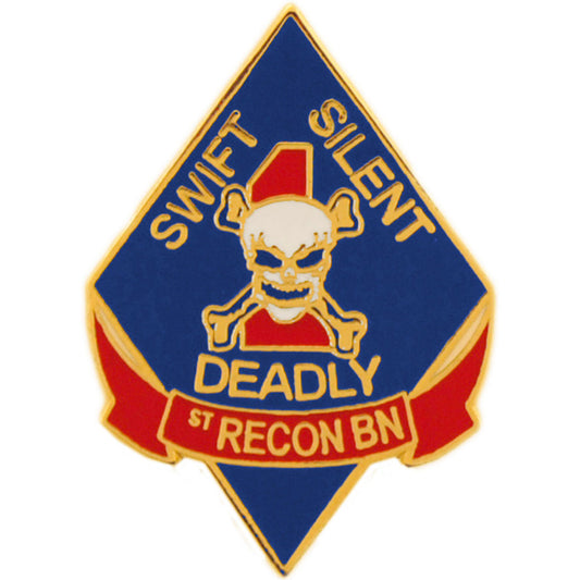 U.S. MARINES, Swift Silent Deadly RECON BATTALION - Artwork, Expertly Designed PIN Blue - 1.125"