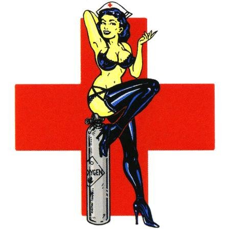Kalynn Campbell - Lowbrow Naughty Nurse Pinup Sticker - 4"w x 4 1/2" h - Weather Resistant, Long Lasting for Any Surface