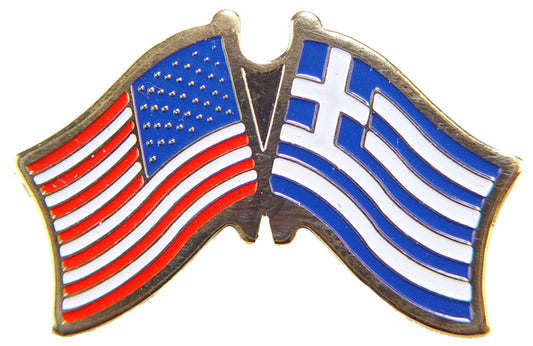 INTERNATIONAL, USA & GREECE Cross Flags - Original Artwork, Expertly Designed PIN - 1.125"