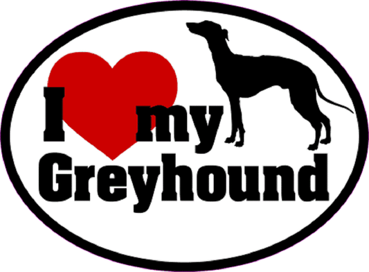 I LOVE MY GREYHOUND Sticker - Orignal Artwork Vinyl - Dog Lover's Oval Decal Sticker - 3.5" x 4.75"
