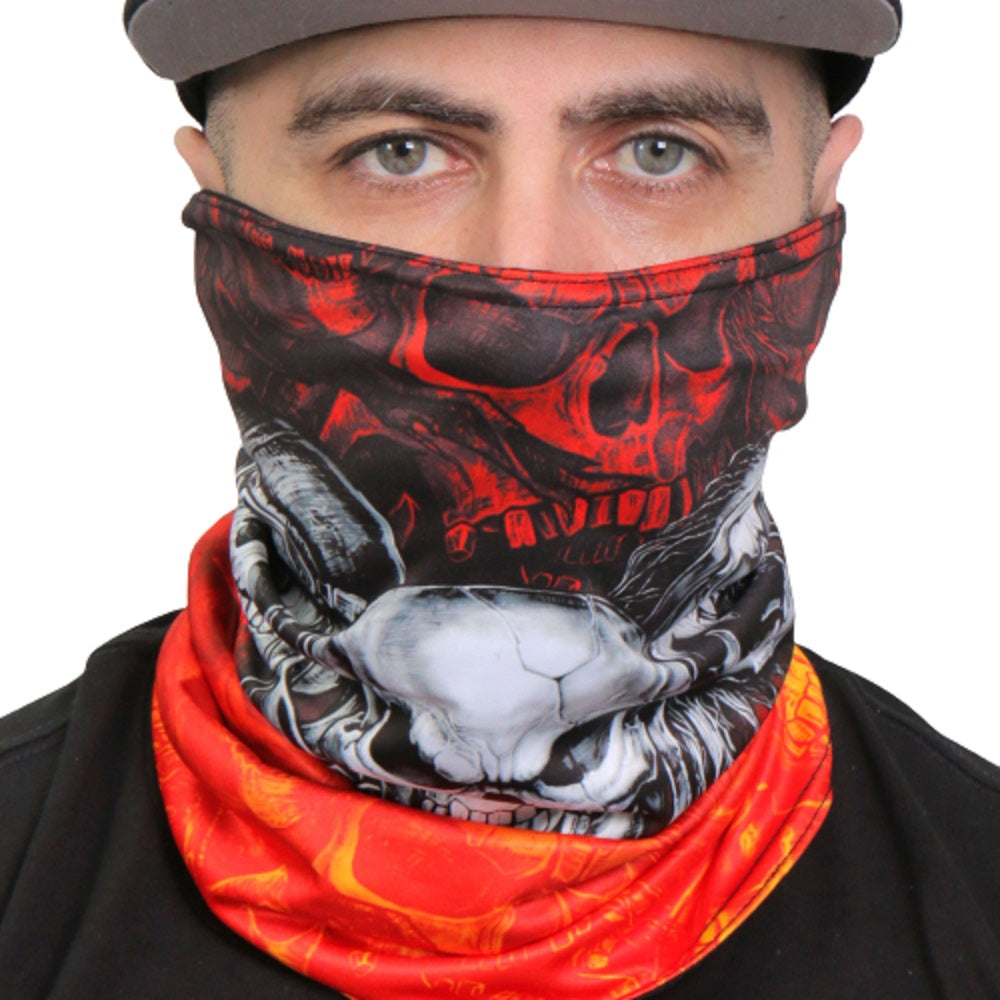 FIVE SKULLS, TUBE NECK GAITER - Soft Breathable 100% Polyester Microfiber Lined Neck Warmer Face Cover NECK GAITER MASK