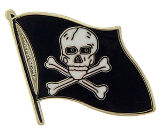 BIKES, BONES & REBEL, PIRATE SKULL & CROSSBONES- FLAG - Artwork, Expertly Designed PIN - 1.5"
