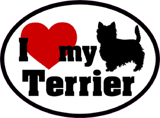 I LOVE MY TERRIER Sticker - Orignal Artwork Vinyl - Dog Lover's Oval Decal Sticker - 3.5" x 4.75"