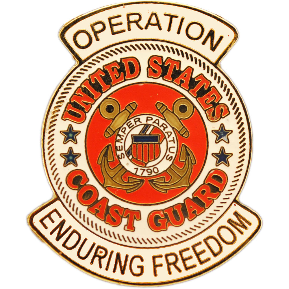 U.S. WAR ON TERROR & DESERT WARFARE, OPERATION ENDURING FREEDOM USCG LOGO - PIN - 1.0625"