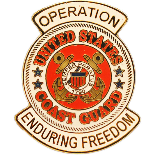 U.S. WAR ON TERROR & DESERT WARFARE, OPERATION ENDURING FREEDOM USCG LOGO - PIN - 1.0625"