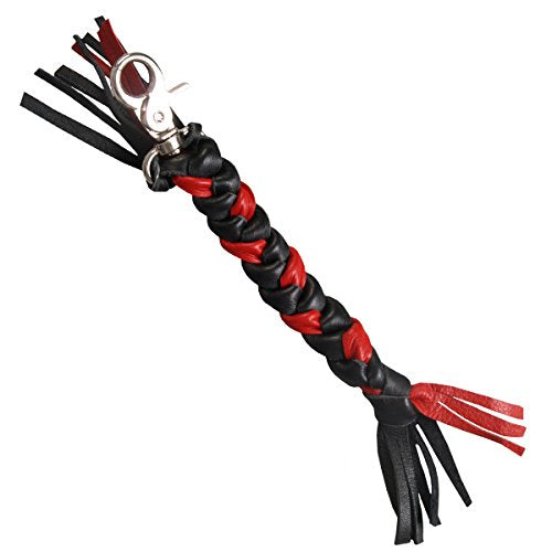 Genuine Braided Bikers Key Chain, BLACK & RED - Heavy Duty Lobster Claw Clasp KEYCHAIN