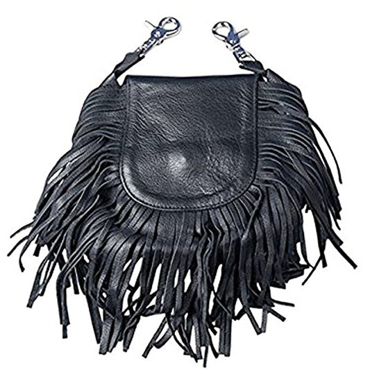 LADIES LEATHER CLIP POUCH PURSE with Fringe