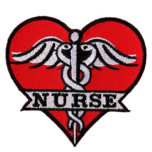 NURSE HEART, High Thread Embroidered Iron-On / Saw-On, Heat Sealed Backing Rayon PATCH - 3" x 3"