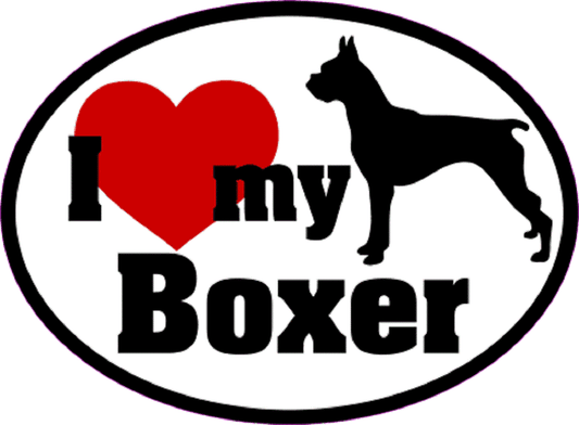 I LOVE MY BOXER Sticker - Orignal Artwork Vinyl - Dog Lover's Oval Decal Sticker - 3.5" x 4.75"