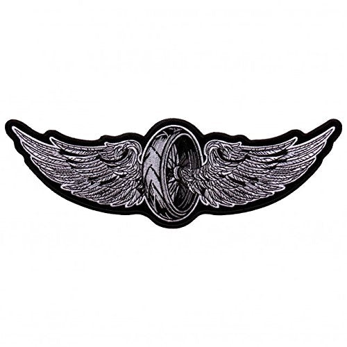 FLYING WHEEL SHIELD, High Thread Embroidered Iron-On / Saw-On, Heat Sealed Backing Rayon PATCH - 5" x 2"