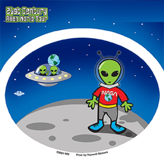 MOON ALIENS STICKER - Aliens On the Moon Orignal Artwork In / Out Die-Cut Sticker - 4.75" x 3.66"