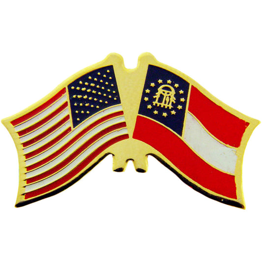 USA STATES, USA & GEORGIA PRESENT Cross Flags - Original Artwork, Expertly Designed PIN - 1.125"