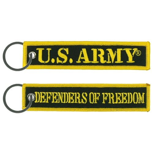 U.S. ARMY DEFENDERS OF FREEDOM FOB KEY CHAIN - USA American Patriotic Double Sided Full Thread Embroidered Rayon Keychain - 1" x 5"