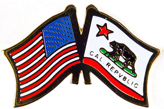 USA STATES, USA & CALIFORNIA Cross Flags - Original Artwork, Expertly Designed PIN - 1.125"