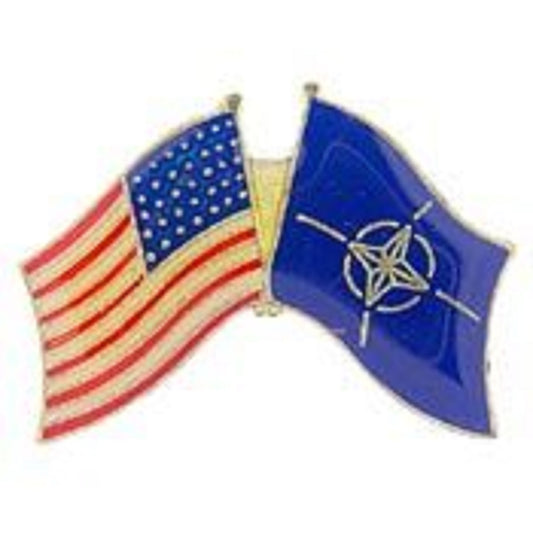 INTERNATIONAL, CROSS FLAGS USA & NATO - Original Artwork, Expertly Designed PIN - 1.125"