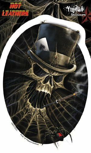 Classic Fierce Smoking Spiderweb Skull Die-Cut Wall STICKER 4.5" x 6.5"