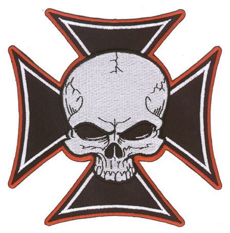 AFTERMATH - LARGE SKULL on a Black Iron Cross, Edged in Red, 5.75"x5.75", Officially Licensed Originals, Iron-On / Sew-On, Embroidered Patch