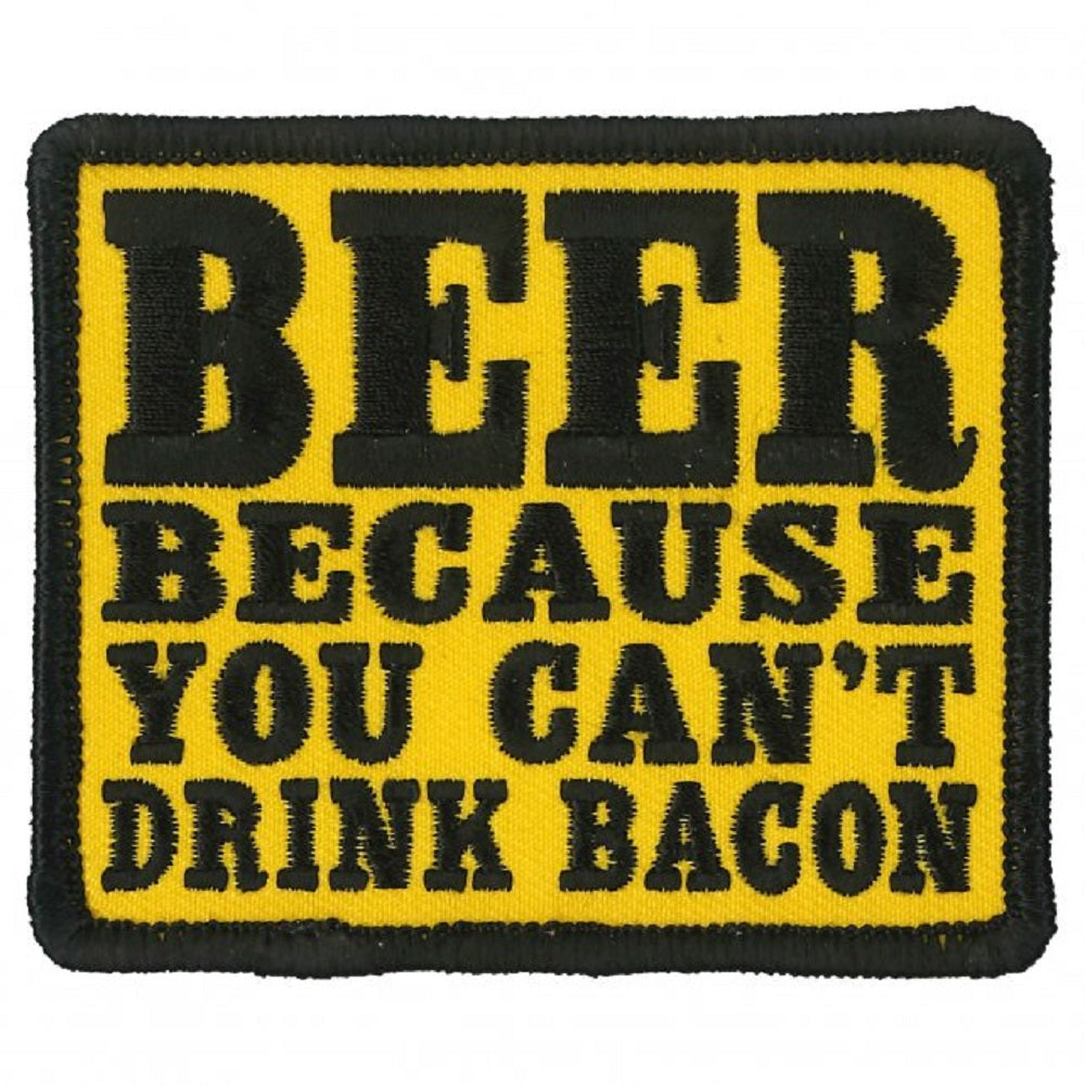 BEER BECAUSE YOU CAN'T DRINK BACON, Bikers PATCH, Thread Iron-On Heat Sealed Backing / Sew-On PATCH - 3" x 3"