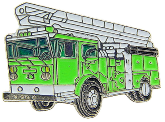 FIRE & EMS, TRUCK With LADDER - Original Artwork, Expertly Designed PIN Green - 1"
