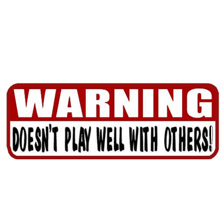 WARNING DOESN'T PLAY WELL - 4"X1" Vinyl Motorcycle HELMET Sticker DECAL