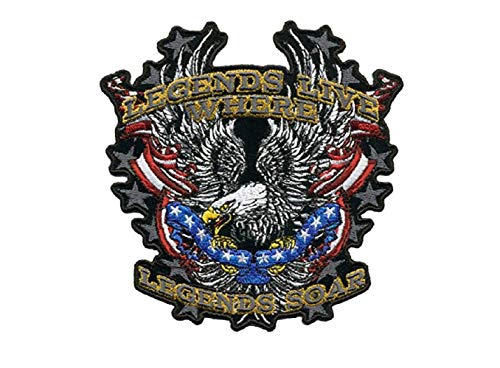LEGENDS SOAR PATRIOTIC EAGLE, Iron-On / Saw-On Rayon PATCH - 5" x 5", Heat Sealed Backing