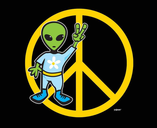 Alien We Come in Peace Original Artwork Cotton TOTE Shopping BAG - 13" x 16" - Black