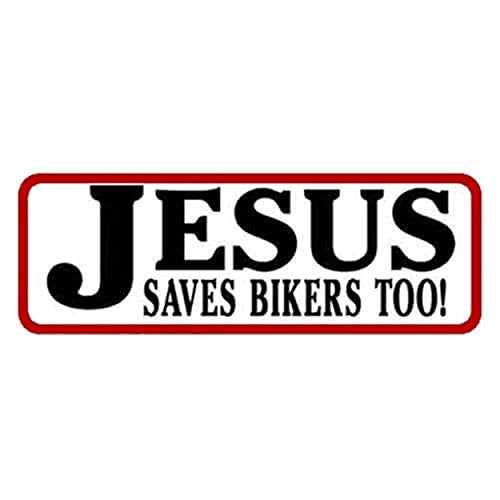 Jesus Saves Bikers Too Motorcycle Helmet Stickers - Artwork Decals, 4" x 1"
