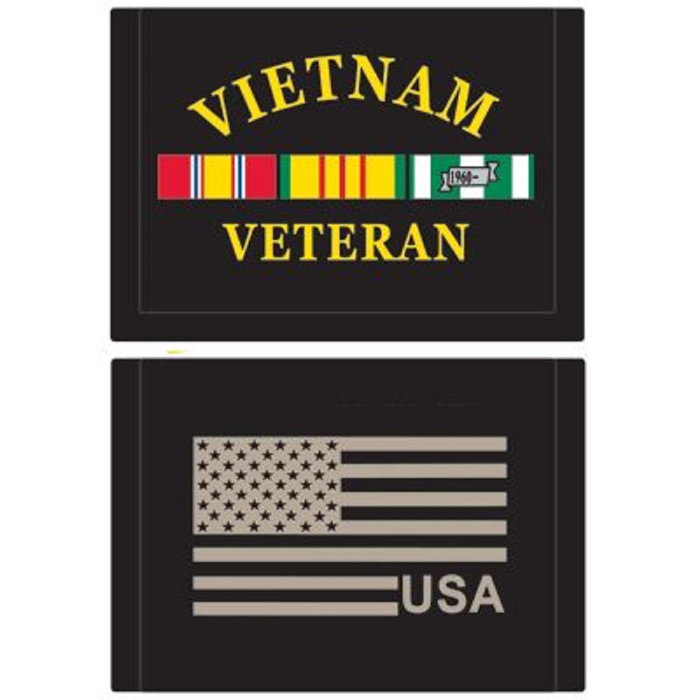 VIETNAM WALLET - VIETNAM VETERAN Services, USA Flag - Embroidered Logo Heavy Duty Trifold Nylon Wallet - 3.5" x 5"