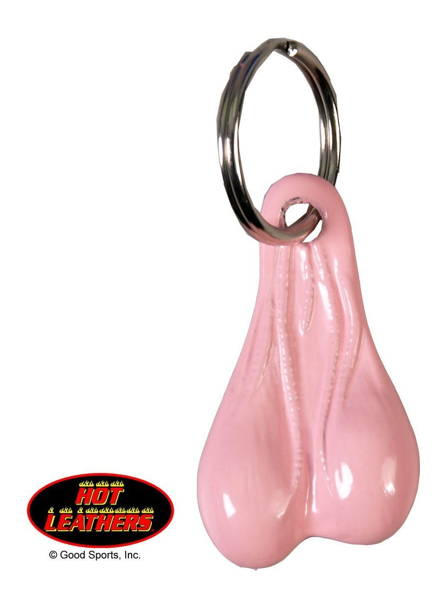 PINK BALLS Biker's KEY CHAIN Witty Sense of Humor Nut Ball Sack, Stainless Steel KEYCHAIN NEW