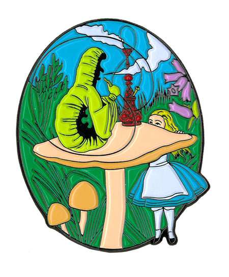 Alice & Caterpillar Large Enamel Pin, Licensed Original Artwork by Matt Stewart - 2" x 1.75"