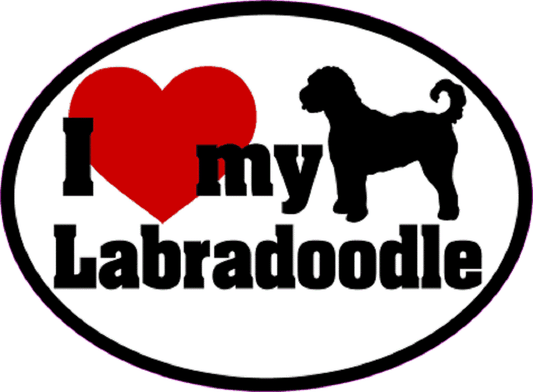 I LOVE MY LABRADOODLE Sticker - Orignal Artwork Vinyl - Dog Lover's Oval Decal Sticker - 3.5" x 4.75"