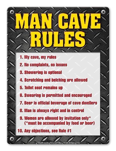 MAN CAVE RULES Sign - Individual Package - Laminated - 8.5" x 11"