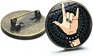 Rock Band Cool Gesture Badge Pin - Harajuku Style Hip Hop Rock Hand Printed w/ Glass Round Brooch Button Pin - 2cm