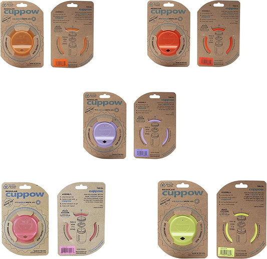 CUPPOW Original Regular Mouth Canning Jar Drinking Lid, Orange/Coral/Lavender/Pink/Chartreuse, Made in USA (5-Pack)