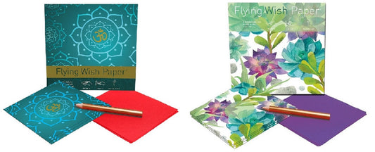 Flying Wish Paper Combo Pack, 1 x Golden Om + 1 x Cactus Green, Mini Kit Combos, Write it, Light it, Watch it Fly - (2 x Mini Sets) - 5" x 5" Each