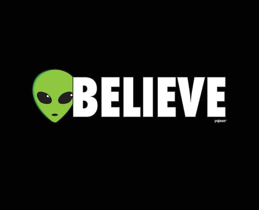 Alien Believe Original Artwork Cotton TOTE Shopping BAG - 13" x 16" - Black