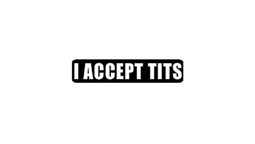 I Accept Tits Motorcycle Helmet Stickers - Novelty Artwork Decals, 4" x 1"