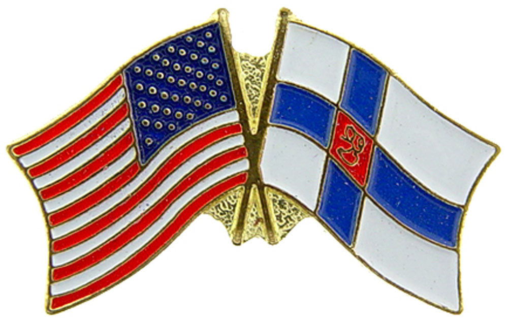 INTERNATIONAL, USA & FINLAND Cross Flags - Original Artwork, Expertly Designed PIN - 1.125"