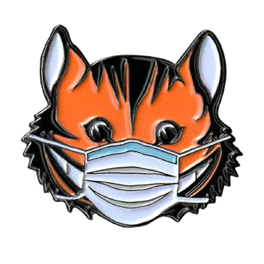 CHESHIRE CAT with MASK PIN - Orange Cheshire Cat with MASK Crazy Smile Novelty Backpack Cute Enamel Lapel PIN