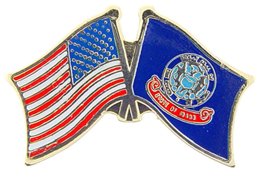 USA STATES, USA & IDAHO Cross Flags - Original Artwork, Expertly Designed PIN - 1.125"