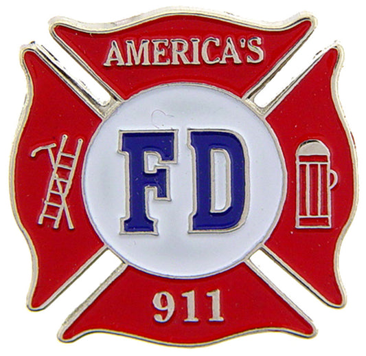 FIRE & EMS, FIRE DEPT 911 AMERICA'S - Original Artwork, Expertly Designed PIN - 1"